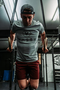 Nasty Lifestyle logo Training T-shirt in grey with black stacked logo print